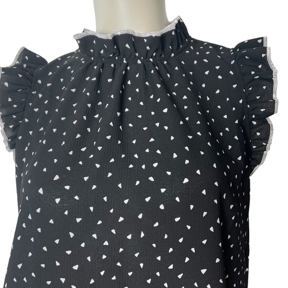 Gibson look Black White Polka Dot Ruffle sleeveless Top - Picture 3 of 12